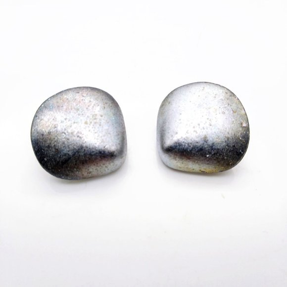 Paris Designer Elena Cantacuzene Earrings, EMMA Pewter Modernist Clip On - Picture 2 of 6